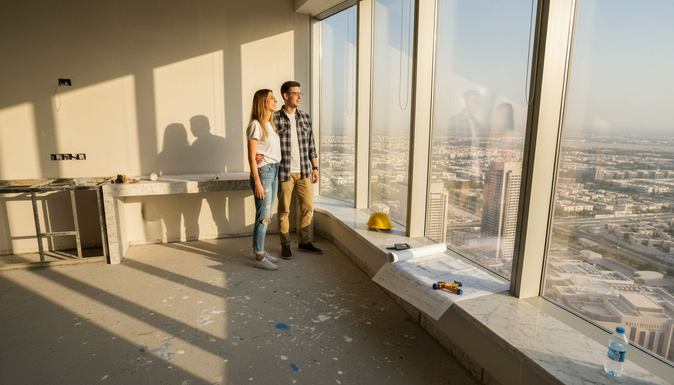 Couple in Dubai off-plan apartment interior