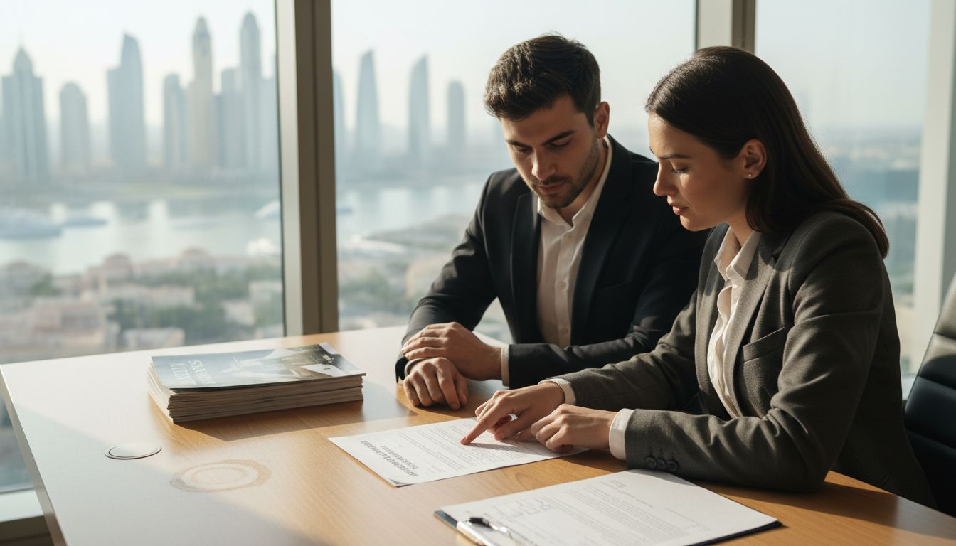 Couple reviewing Dubai MOU document Couple reviewing Dubai MOU document