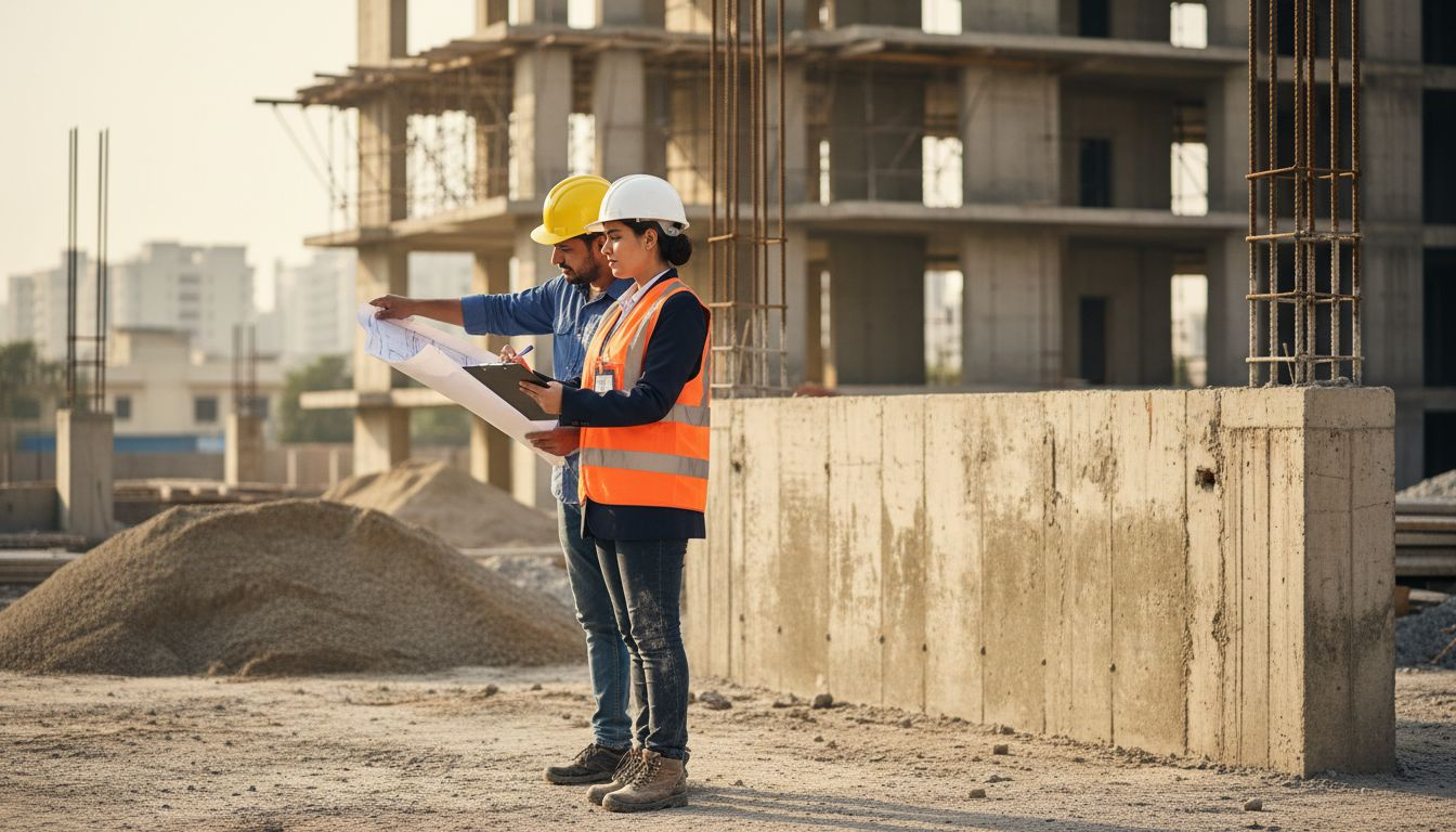 Consultant inspects construction site milestone process