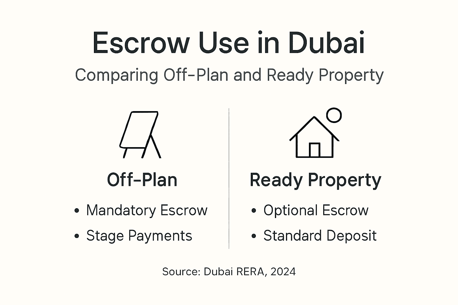 Infographic comparing off-plan and ready property escrow