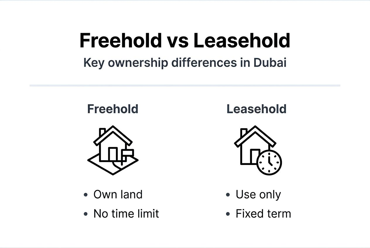 Infographic comparing freehold and leasehold Dubai