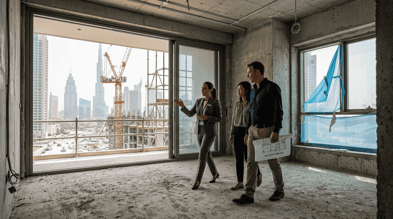 Clients viewing under-construction Dubai apartment