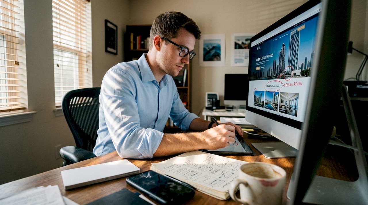 Designer reviews premium Dubai real estate website