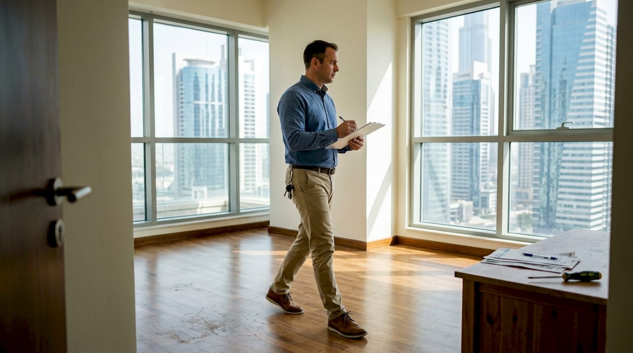 Inspector reviewing well-kept Dubai apartment