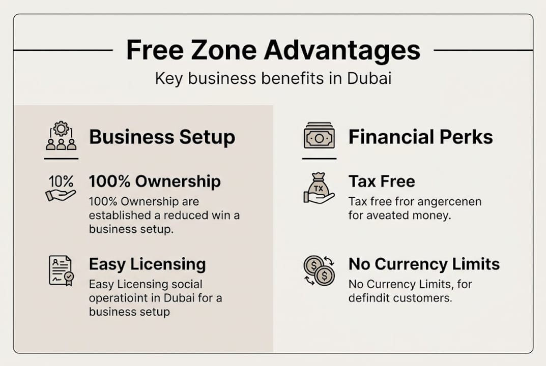 Infographic visualizing Dubai free zone advantages