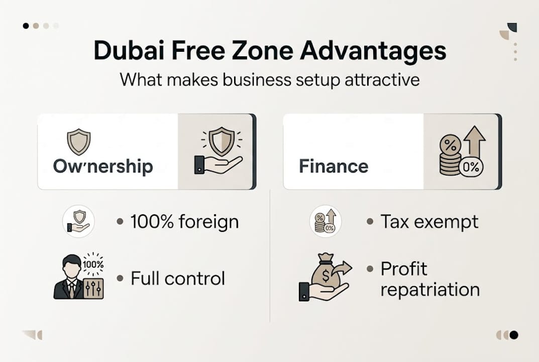 Infographic showing Dubai free zone advantages