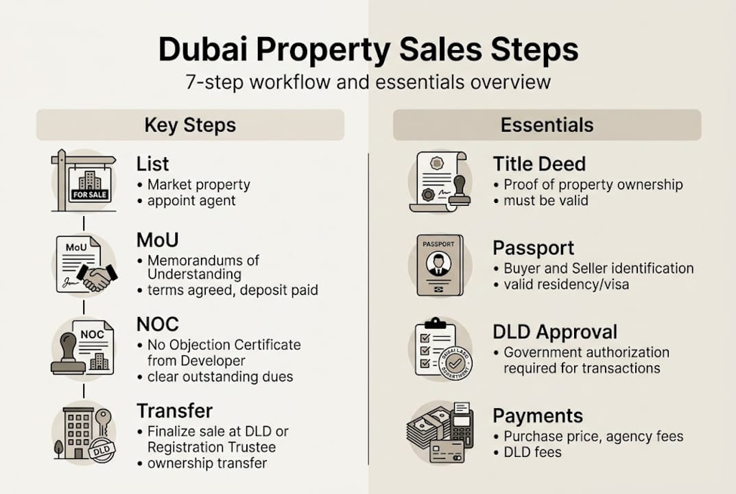Infographic showing Dubai property sales workflow steps