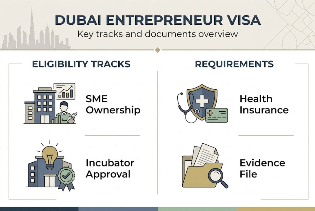 Infographic summarizing visa tracks and requirements
