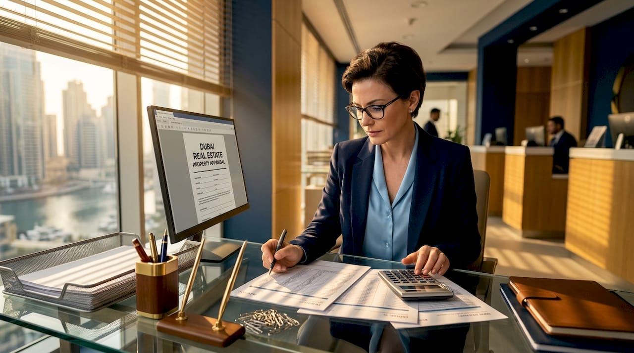 Bank officer working on Dubai property papers