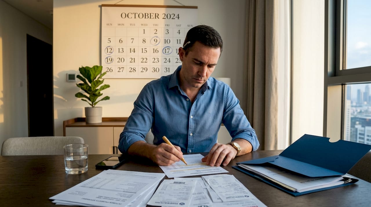 Man reviews property paperwork at home