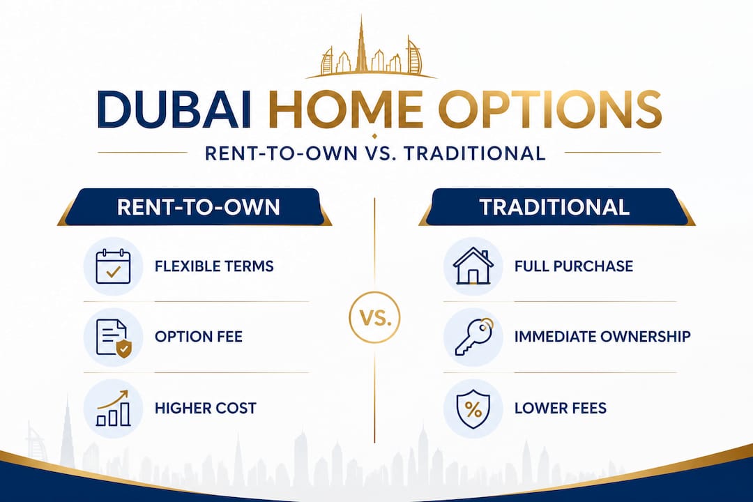 Infographic comparing rent-to-own and traditional buying