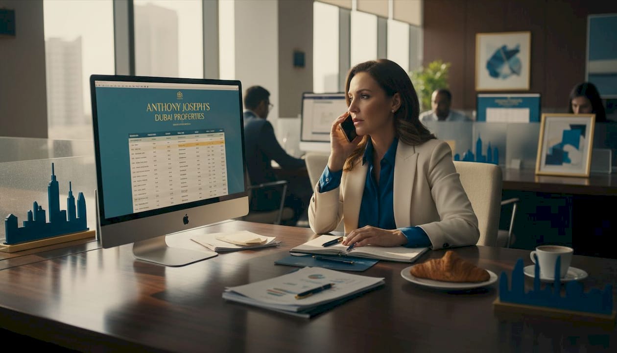 Real estate agent on call in agency office