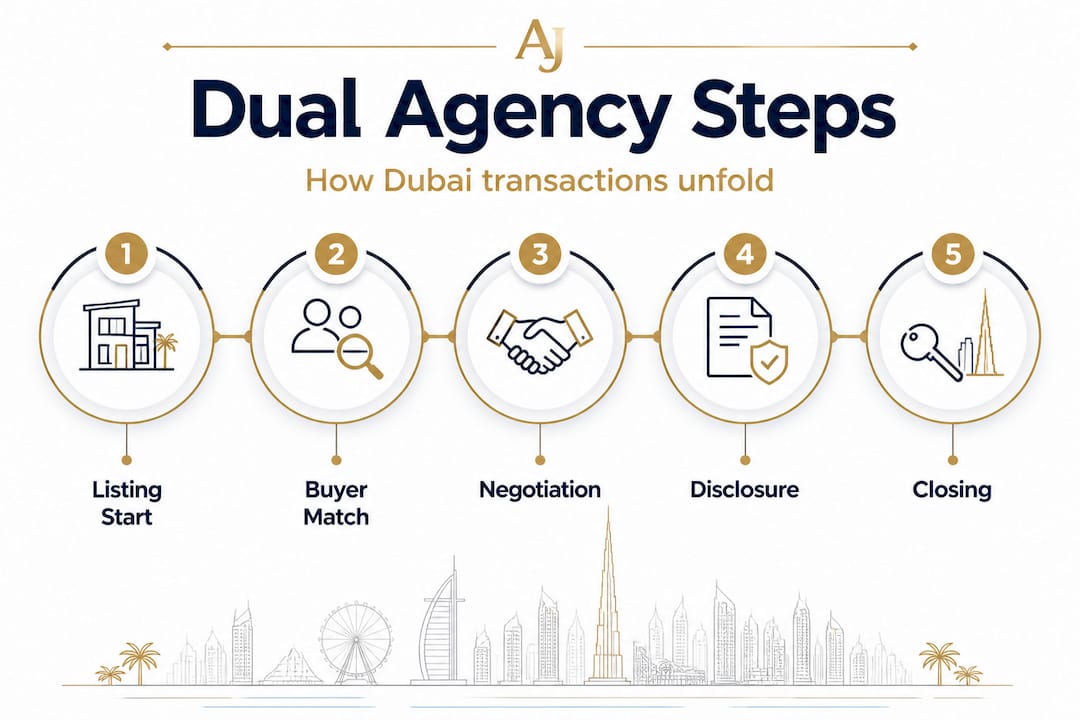 Infographic showing steps in Dubai dual agency process