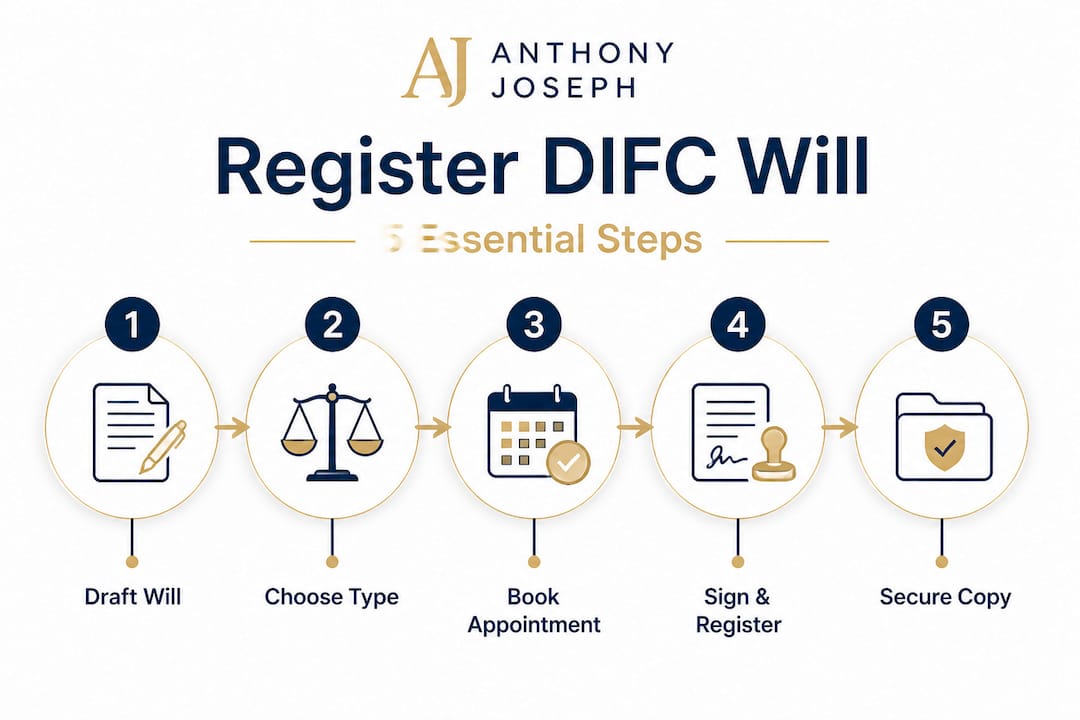 Step-by-step DIFC will registration infographic