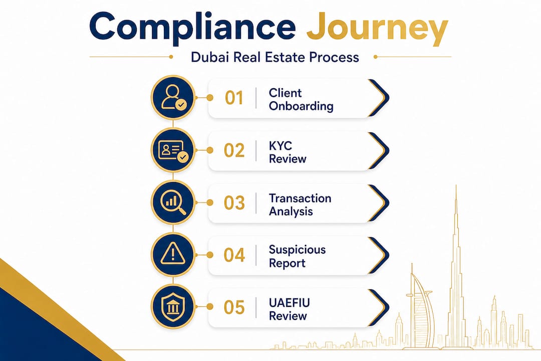 Infographic showing Dubai real estate compliance steps