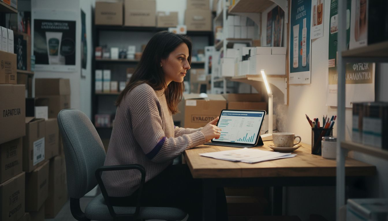 Μια επιχειρηματίας παρακολουθεί τα στοιχεία από τις διαφημιστικές της καμπάνιες.