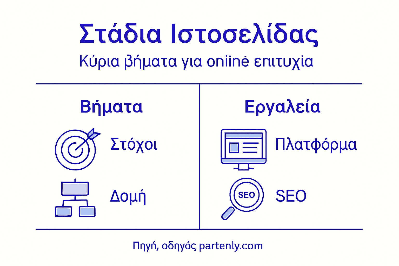 Εικονογραφημένος οδηγός με τα βασικά στάδια και τα απαραίτητα εργαλεία για τη δημιουργία ιστοσελίδας