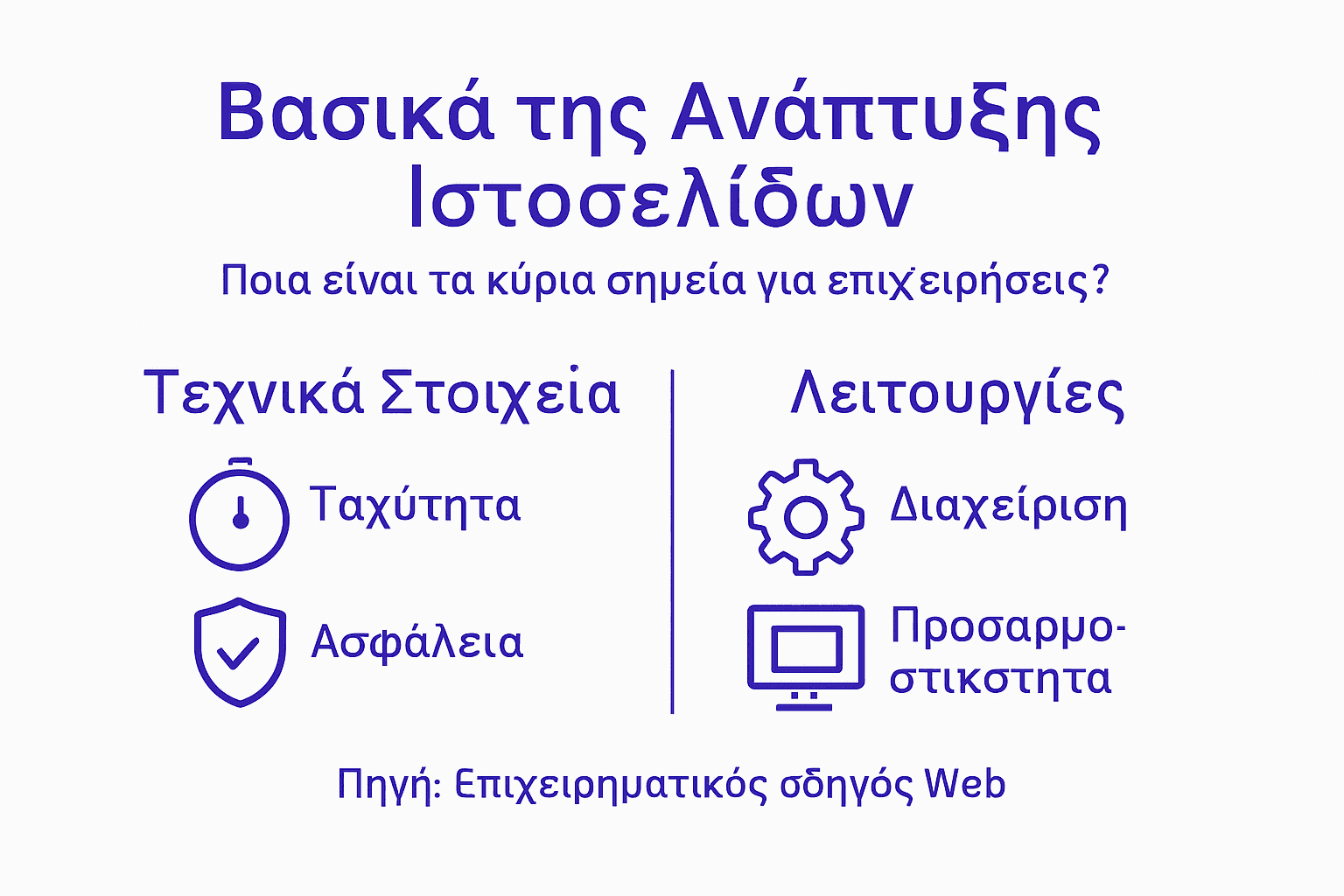Γραφικό με τα βασικά βήματα για τη δημιουργία μιας επιτυχημένης ιστοσελίδας