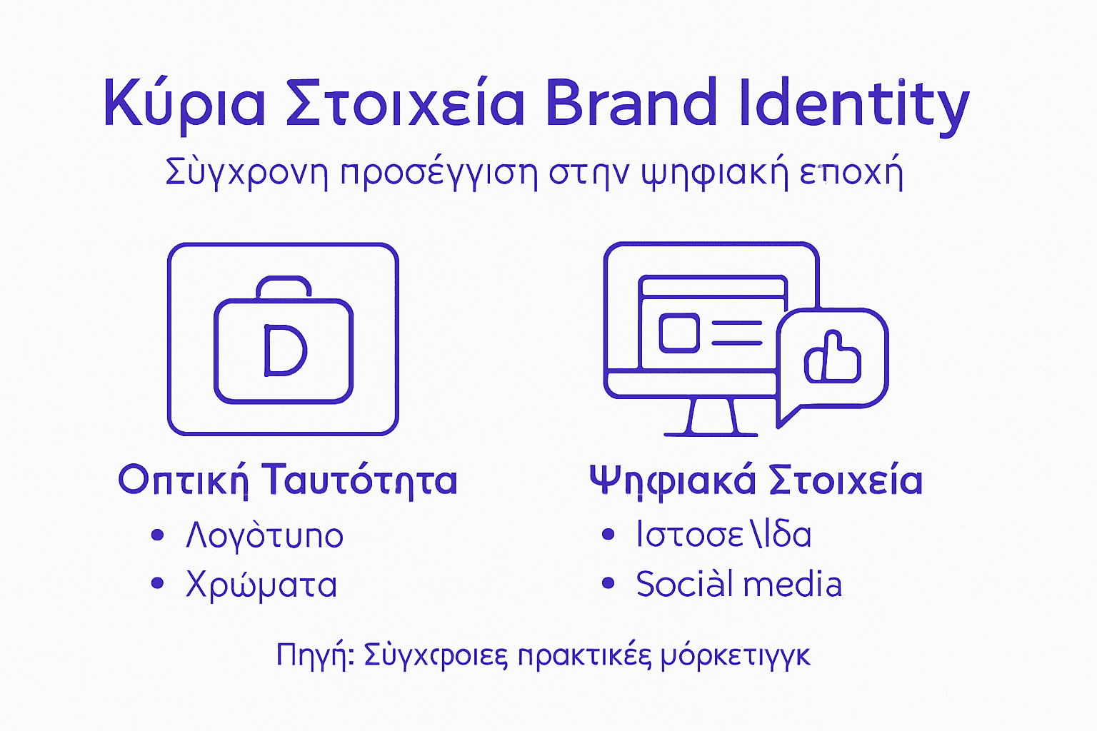 Τα βασικά στοιχεία της ταυτότητας ενός brand στον ψηφιακό κόσμο, μέσα από ένα κατανοητό infographic.
