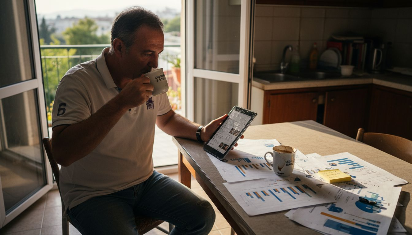 Ένας Έλληνας επαγγελματίας εξετάζει προσεκτικά τα διαθέσιμα κανάλια ψηφιακού μάρκετινγκ, αναζητώντας τις πιο αποδοτικές στρατηγικές για την επιχείρησή του.