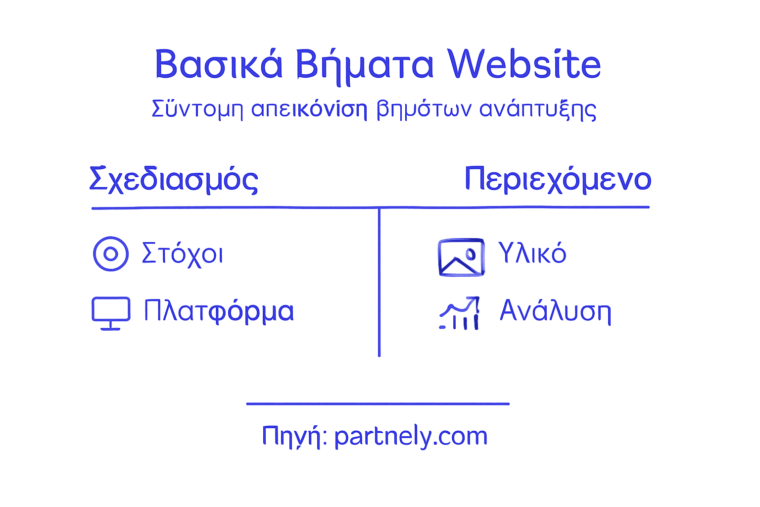 Γραφικό με τα βασικά βήματα για να φτιάξετε τη δική σας ιστοσελίδα
