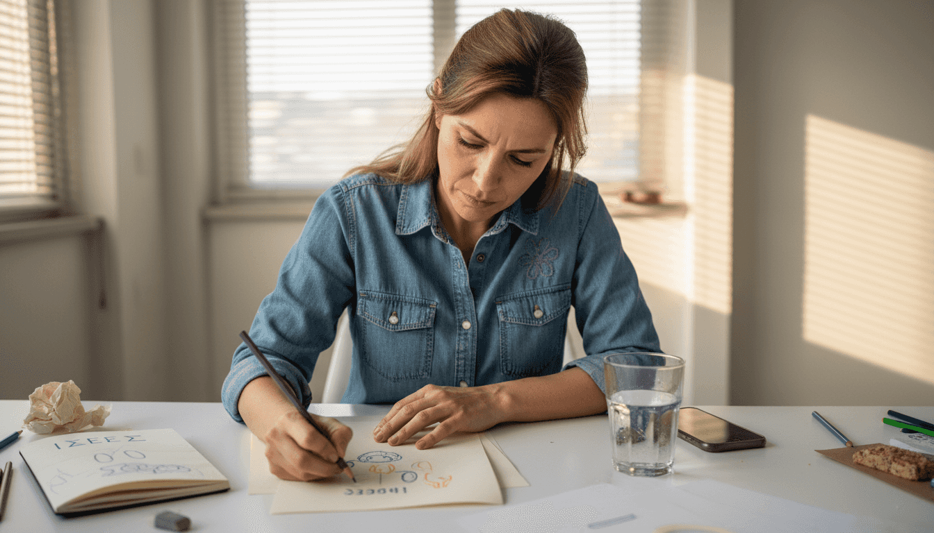 Ένας επιχειρηματίας σχεδιάζει το λογότυπο της επιχείρησής του στον χώρο εργασίας του, βάζοντας τις ιδέες του στο χαρτί και δημιουργώντας τη δική του ταυτότητα.