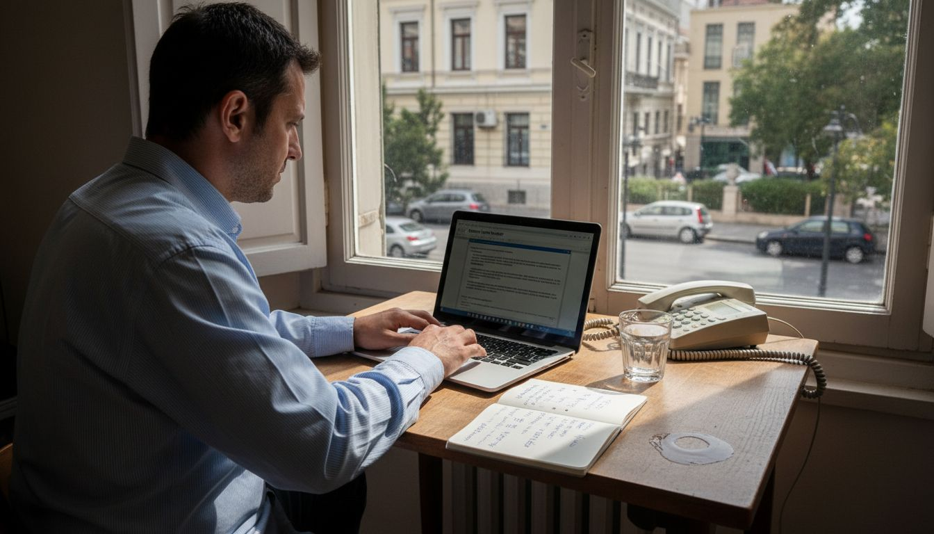 Ένας άνδρας κάθεται στο γραφείο του και ετοιμάζει το επόμενο newsletter του.