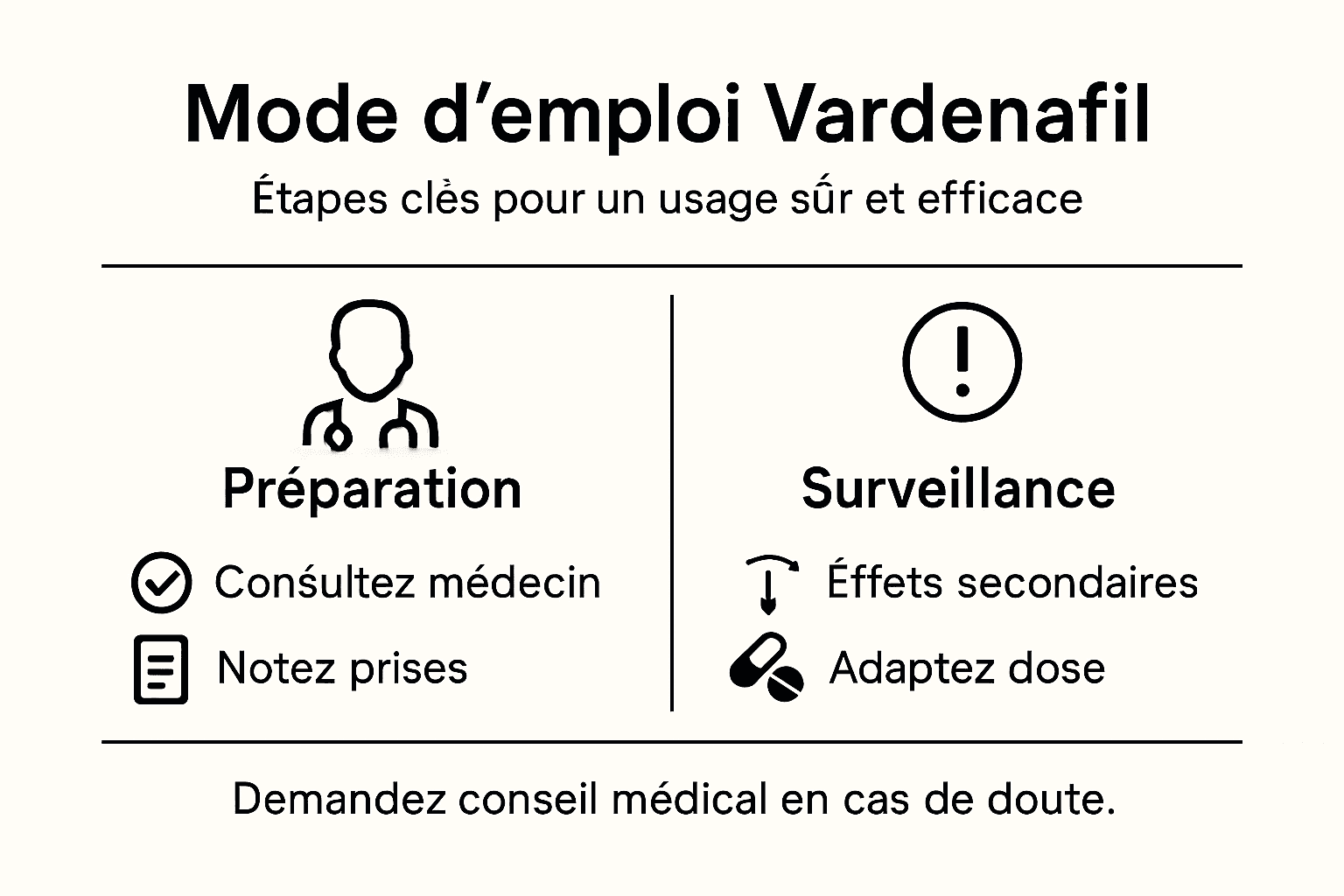 Infographie : les différentes étapes pour bien utiliser le vardenafil