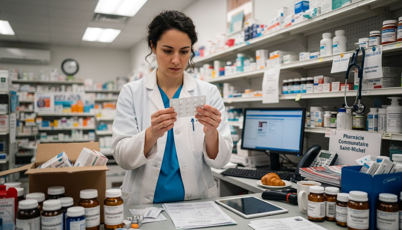 Sécurité des médicaments en ligne : éviter les pièges 1 Un pharmacien vérifie l’authenticité des médicaments pour s’assurer qu’il ne s’agit pas de contrefaçons.