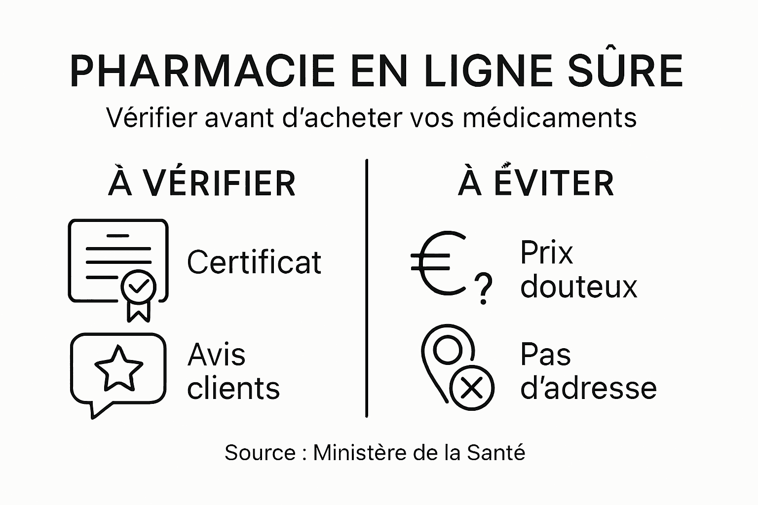 Sécurité des médicaments en ligne : éviter les pièges 2 Infographie : les points clés pour vérifier la fiabilité d’une pharmacie en ligne