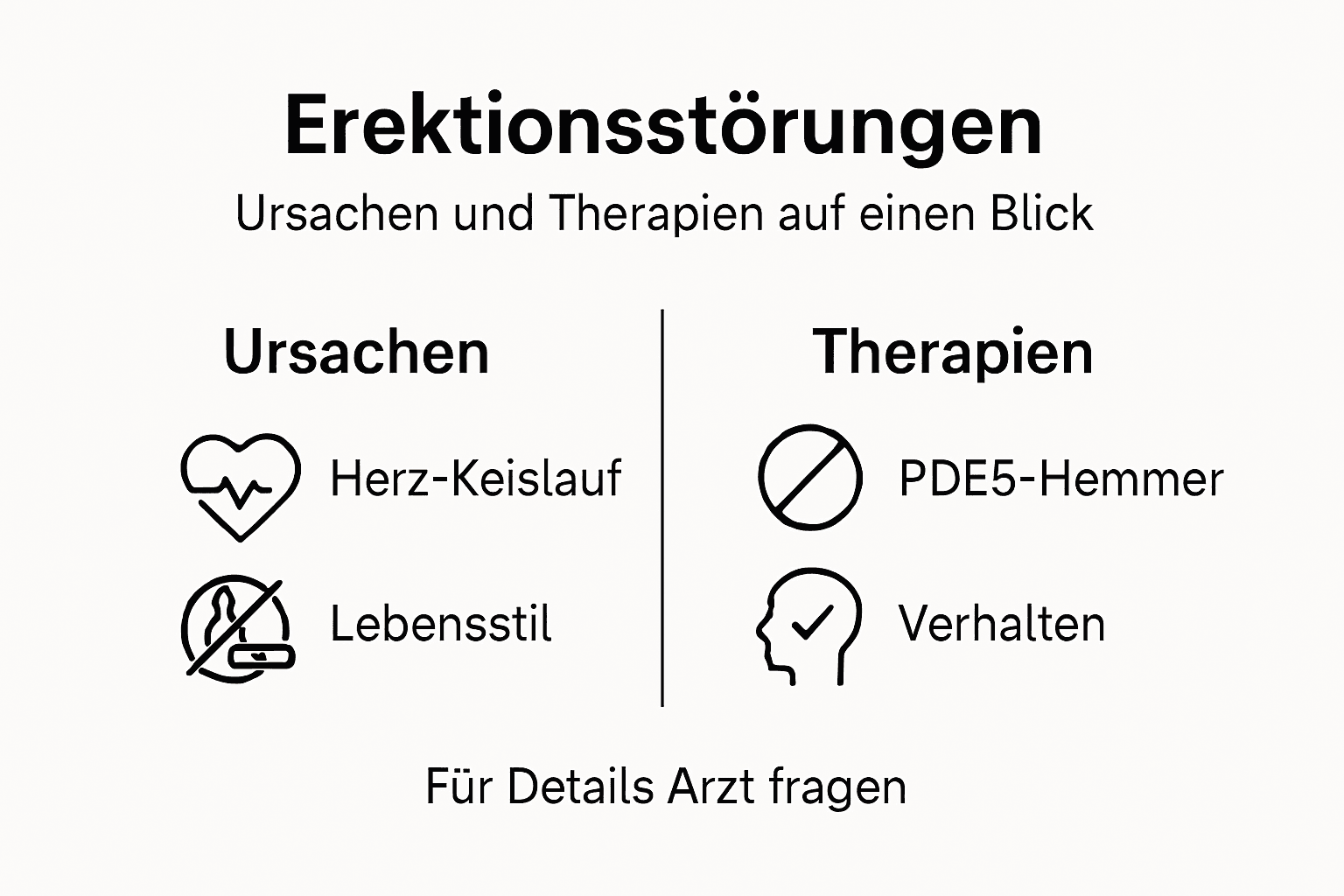 Grafische übersicht: mögliche auslöser und behandlungsoptionen bei erektionsproblemen
