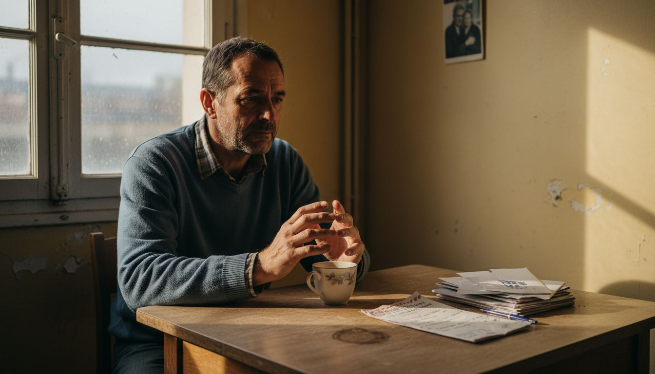 Un homme se questionne sur sa santé intime, réfléchissant à l’importance de prendre soin de lui-même et d’écouter son corps.