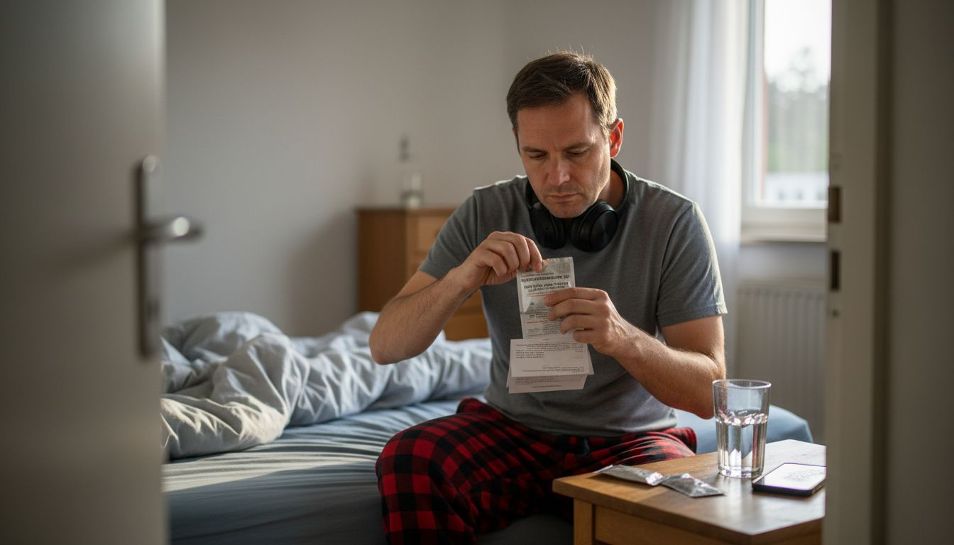Ein mann bereitet sich darauf vor, seine medikamente zuhause einzunehmen.