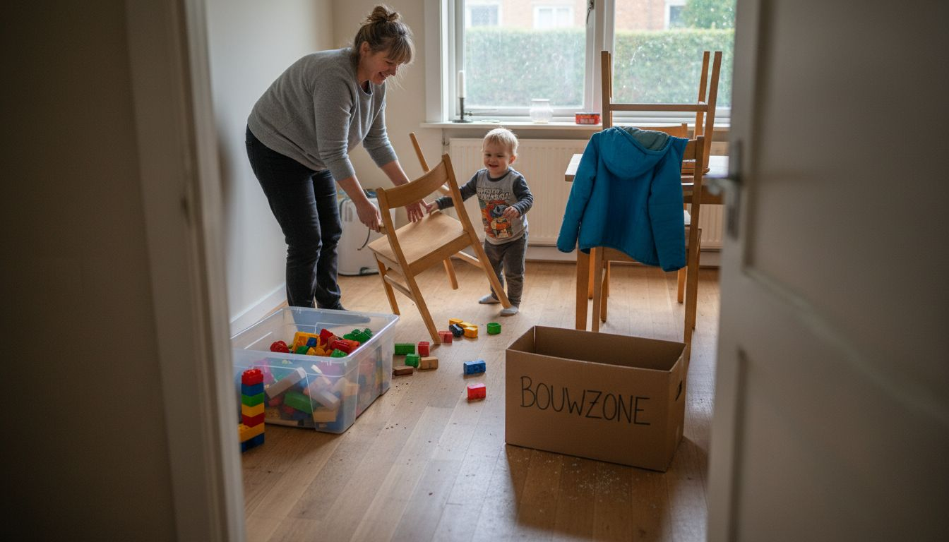 Samen knutselen moeder en kind thuis aan hun eigen bouwproject.