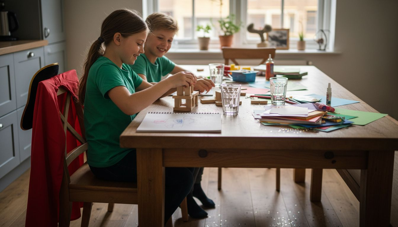 Aan de keukentafel ontstaan de mooiste bouwwerken, terwijl de kinderen lekker samen spelen.