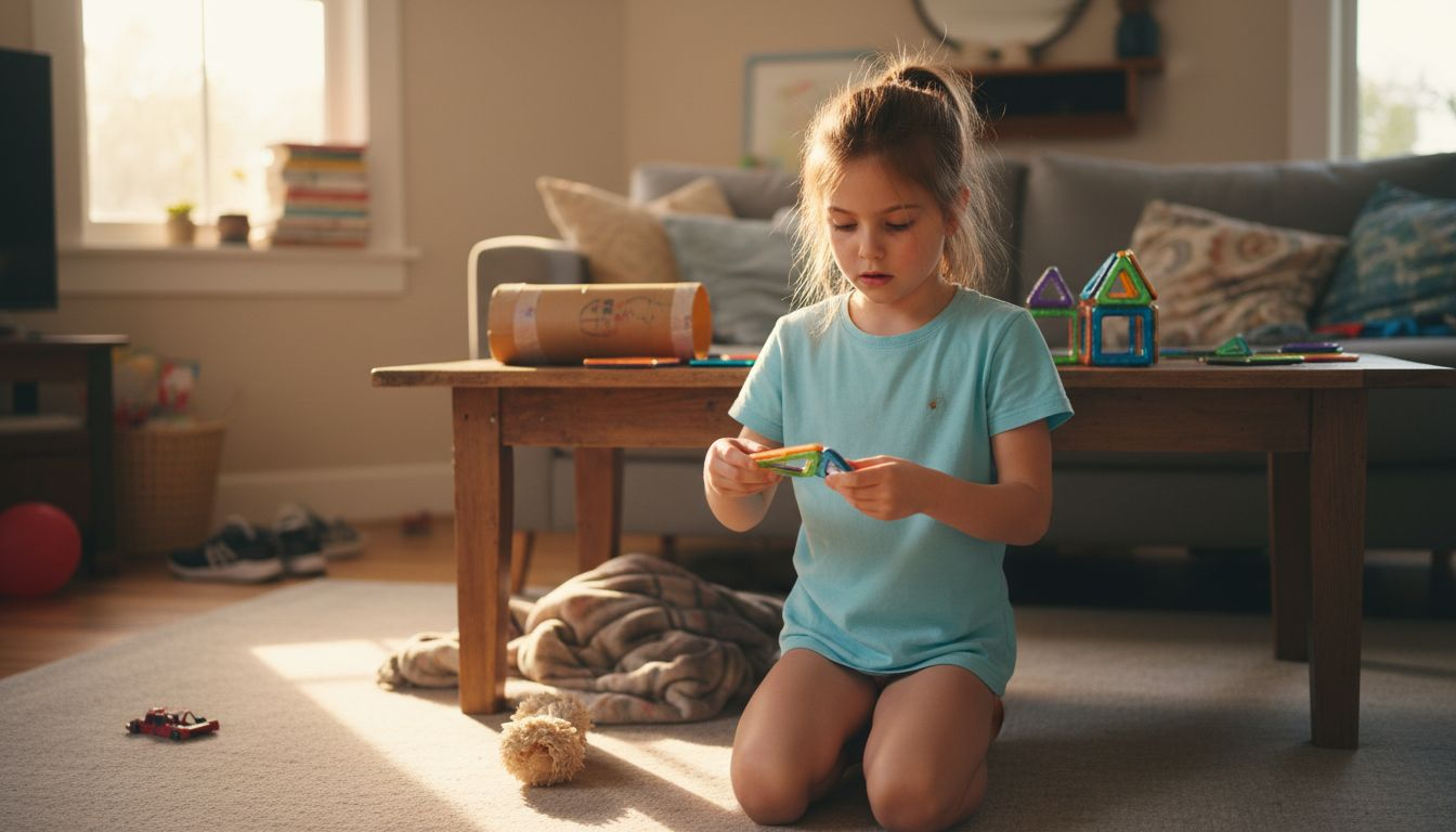 A child comes up with the most beautiful creations with magnetic toys.