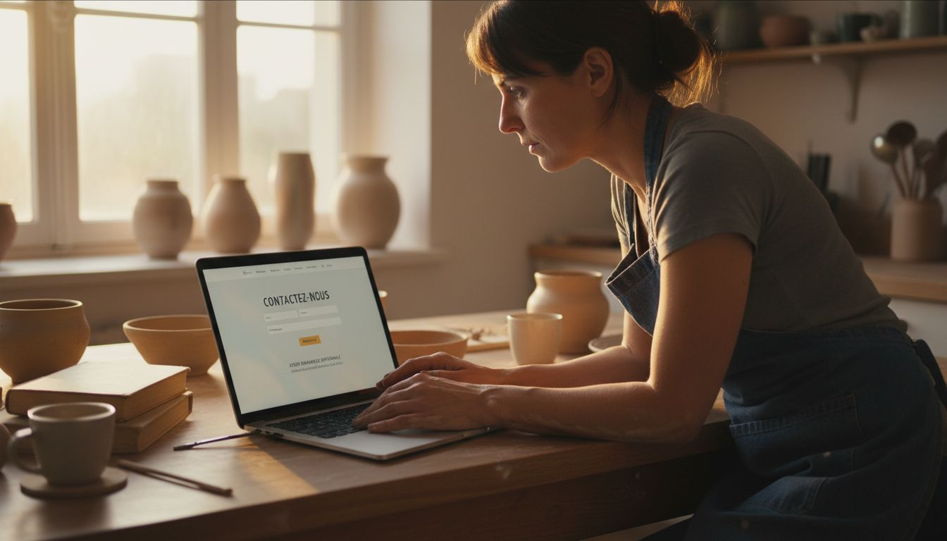 L’artisane visite la rubrique « Contact » de son site internet.