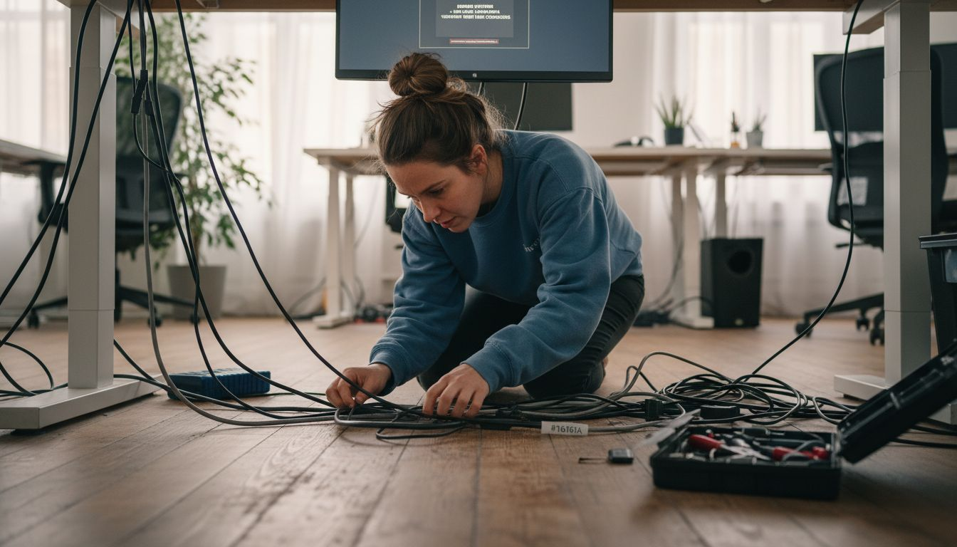 Une technicienne examine la cause d’une panne sur le site web depuis les bureaux.