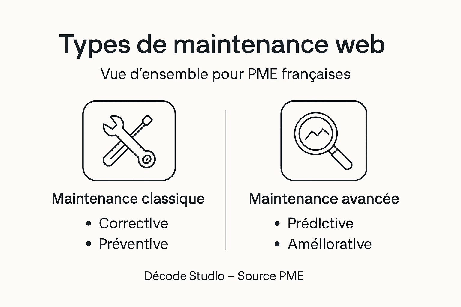 Découvrez notre infographie dédiée aux différentes formes de maintenance technique pour les sites web des PME.