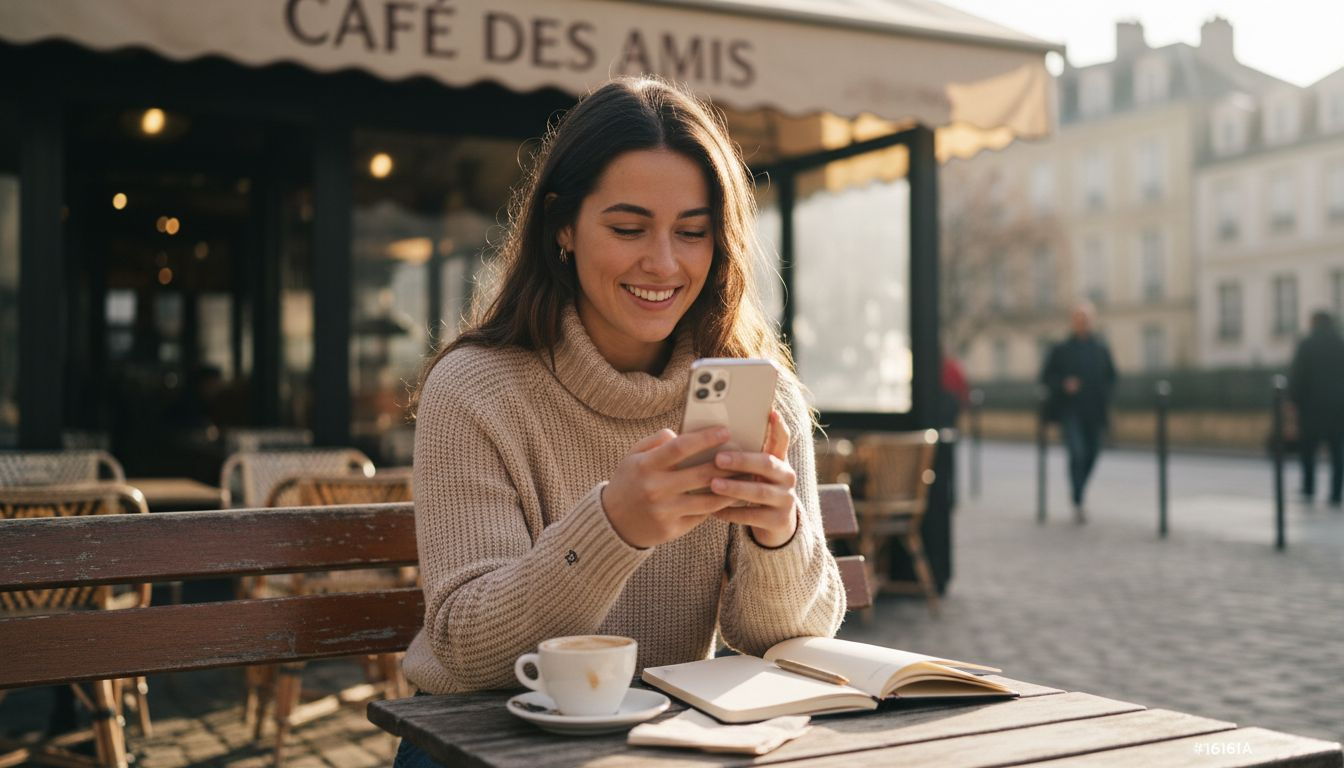 Une femme regarde si son smartphone se recharge rapidement.
