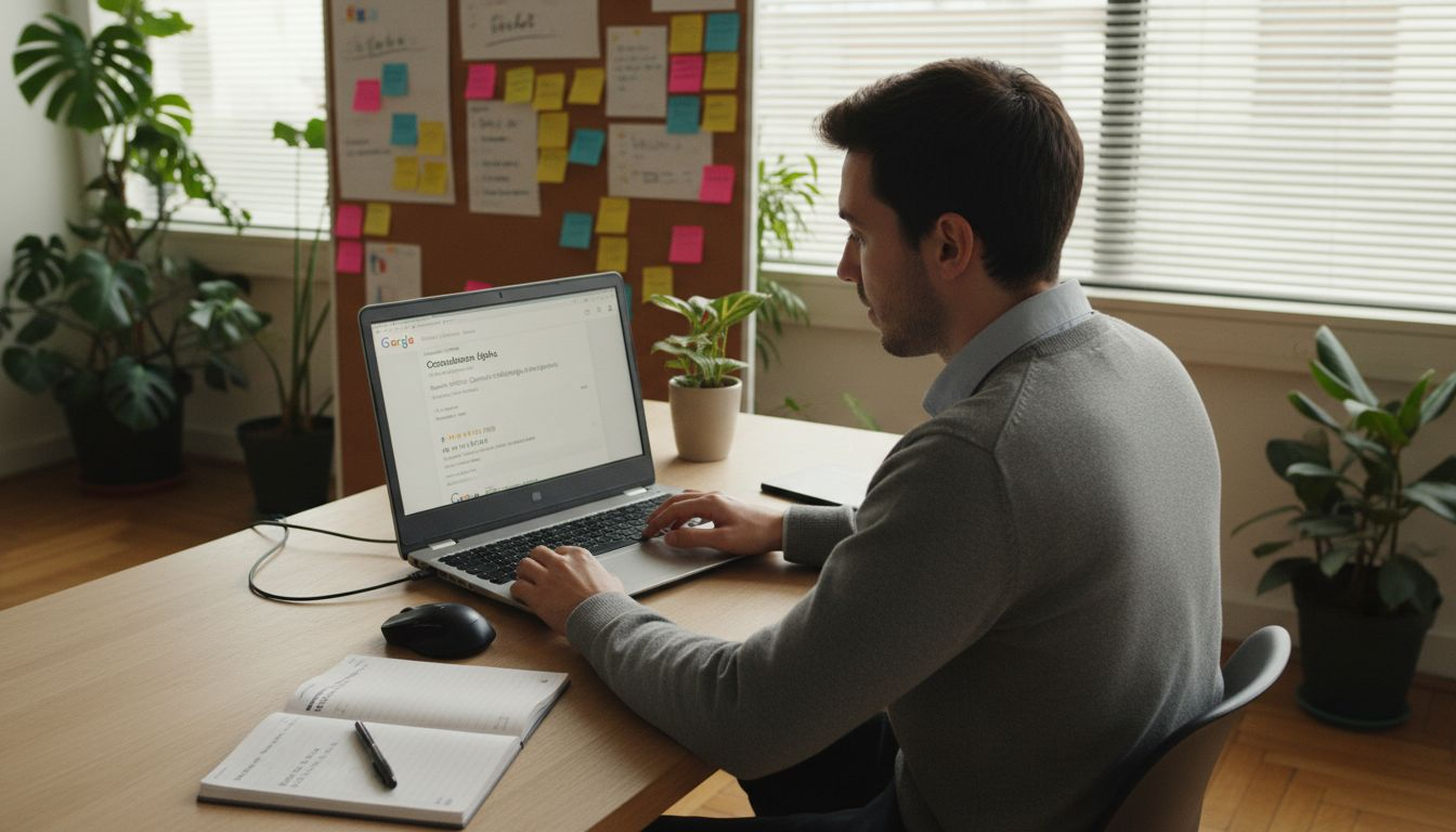 Consultation de la fiche Google My Business d’une PME en open space