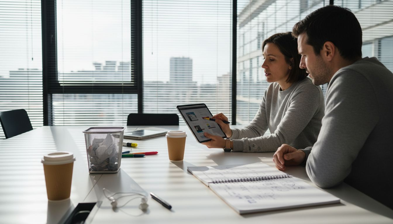 Un webdesigner en train de présenter le prototype d’un nouveau site à ses clients.