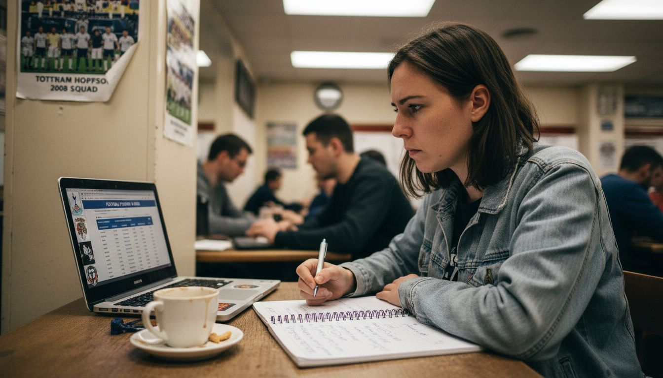 Woman in café checks live betting odds on laptop