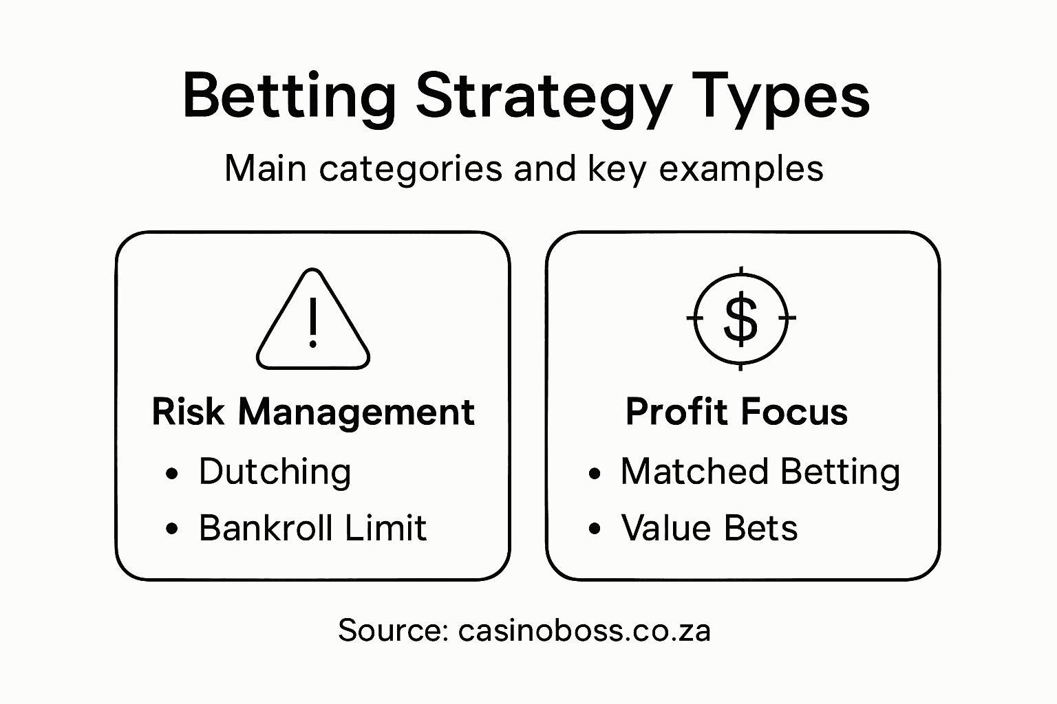 Infographic of betting strategy categories and examples