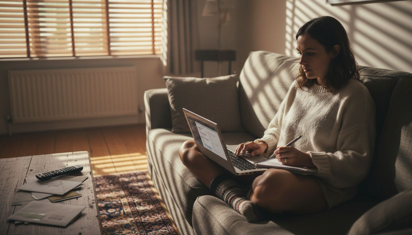 Woman securing digital identity on laptop