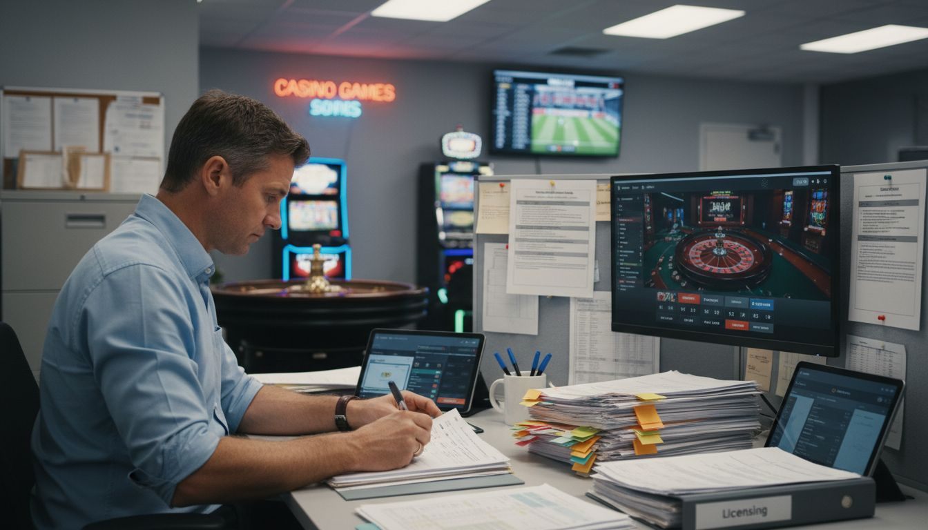 Compliance officer verifies betting regulations paperwork