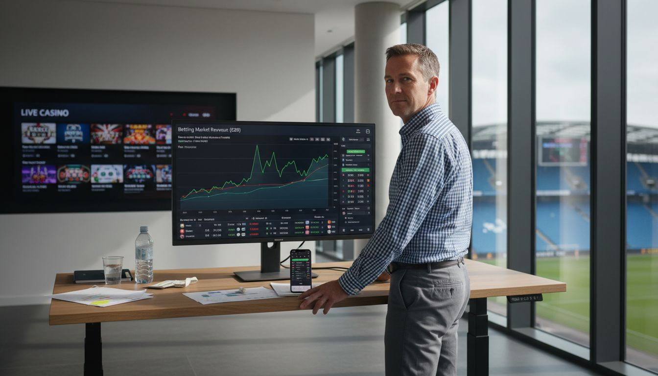 Analyst reviewing sports betting market chart