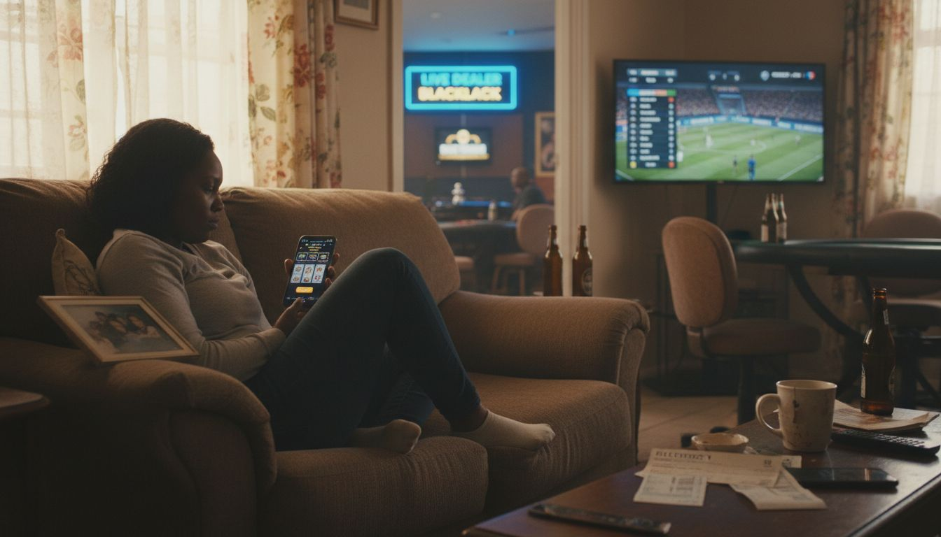 Woman alone withdrawn with phone and bills
