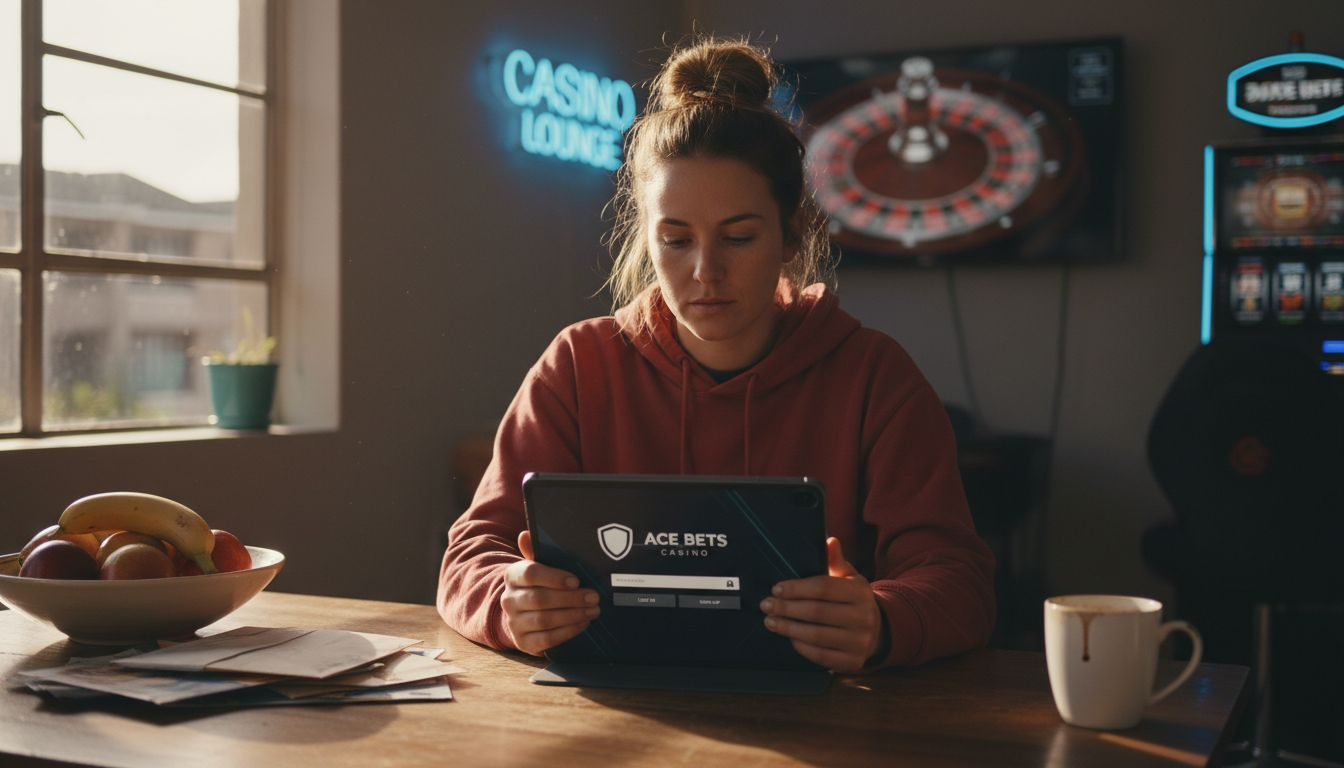 Woman logging into secure casino site at home