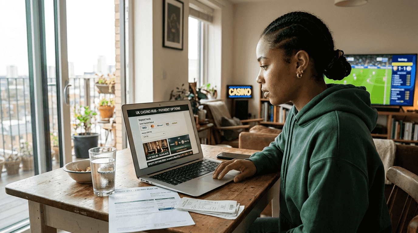Woman reviewing secure betting payment options